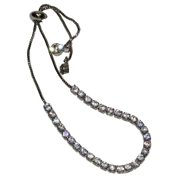 Beautiful Silver Slider Tennis Bracelet Made with Brilliant Swarovski Crystals - Picture 1 of 8
